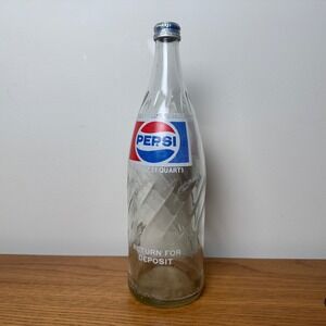 Vintage Pepsi Glass Bottle 32 oz 1 Quart Swirl Money Back Bottle Sealed Reject